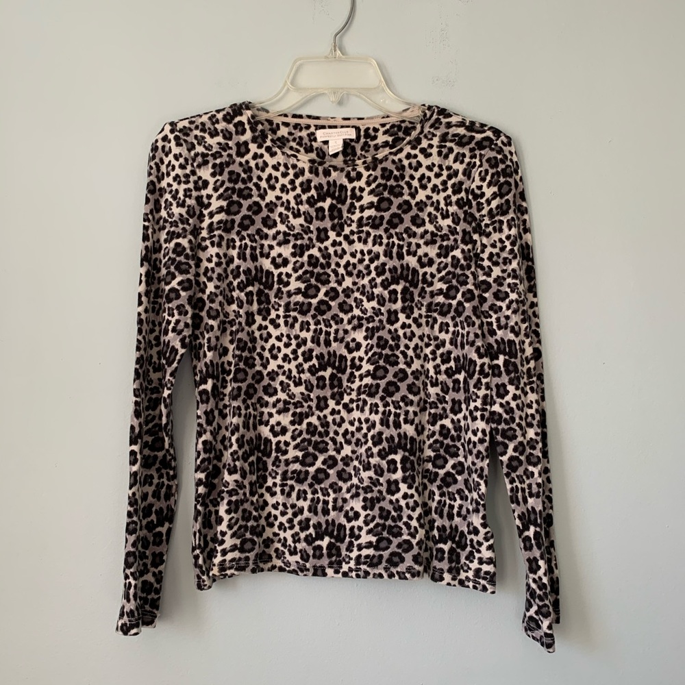 Charter Club Black Grey Leopard Long Sleeve Tee
